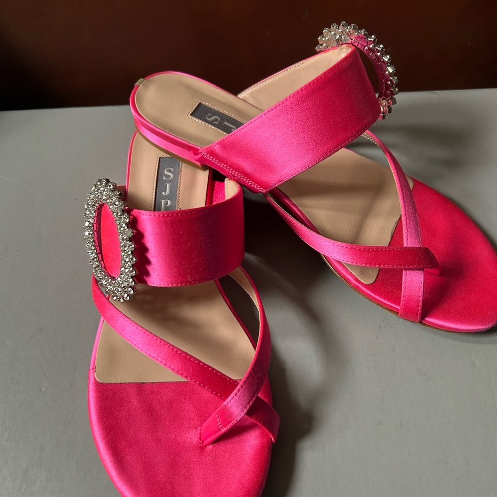 SJS Pink Sandals with Crystal Embellishments